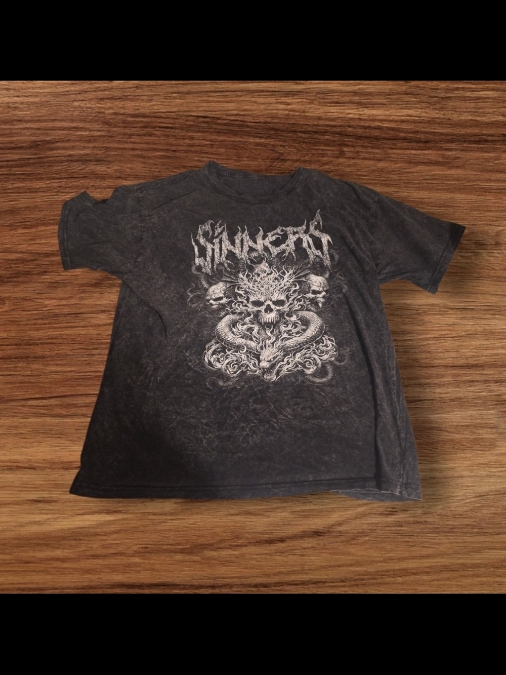 sinners Black Graphic Tee with White Skull Design